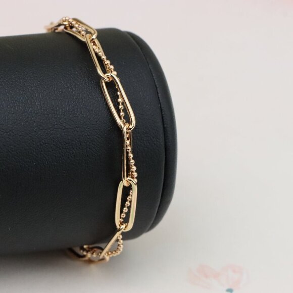 "Trendy Rose Gold Paperclip Chain Bracelet with Bead Detailing, XPBL0837 - Picture 9 of 12